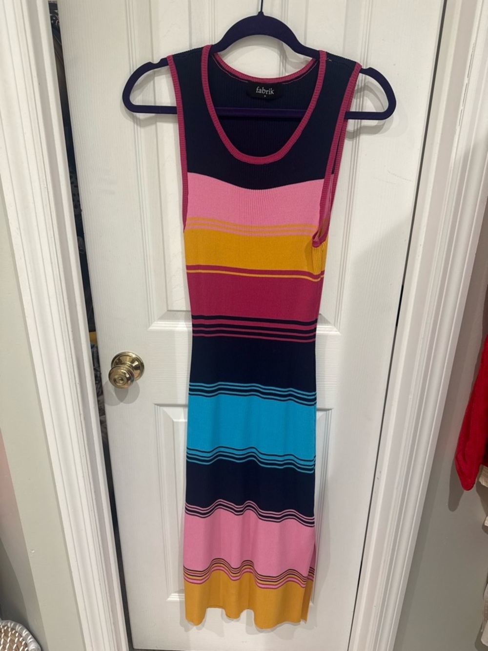 fab'rik Navy Multicolor Striped Ribbed Tank Dress